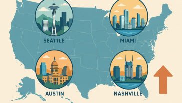 Modern American city skylines representing emerging real estate markets and trends in the U.S.