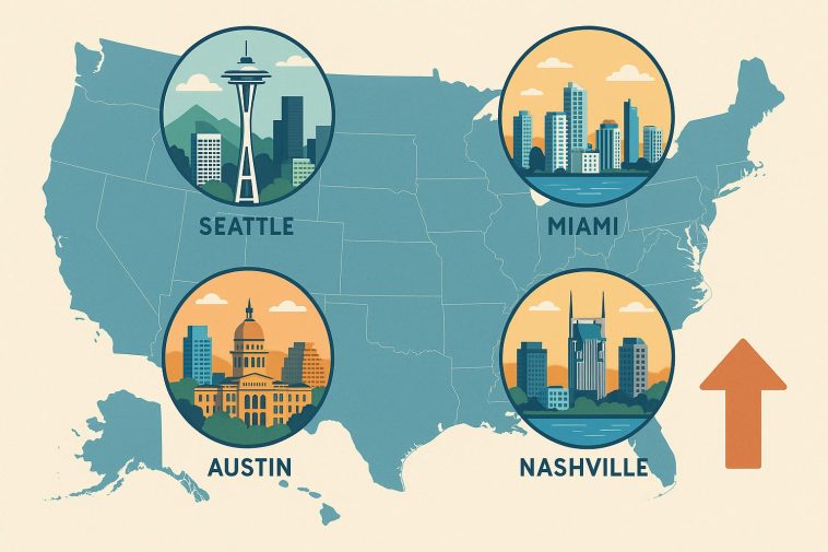Modern American city skylines representing emerging real estate markets and trends in the U.S.