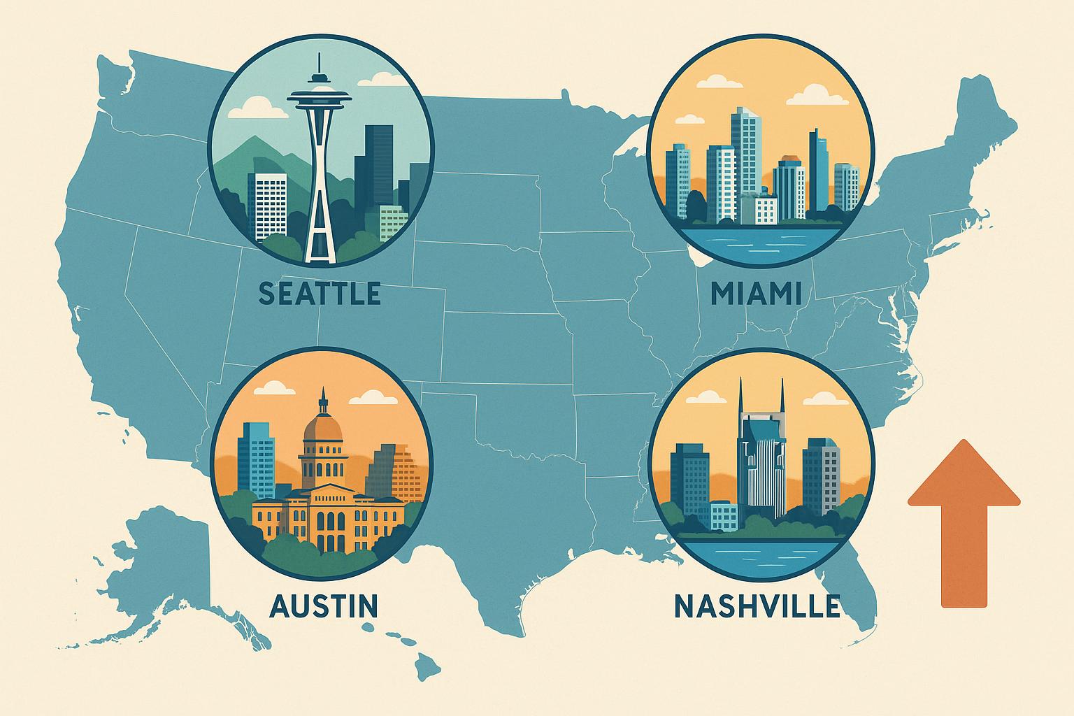 Modern American city skylines representing emerging real estate markets and trends in the U.S.