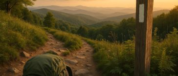 Appalachian Trail winding through forested mountains under clear sky, showcasing hiking options