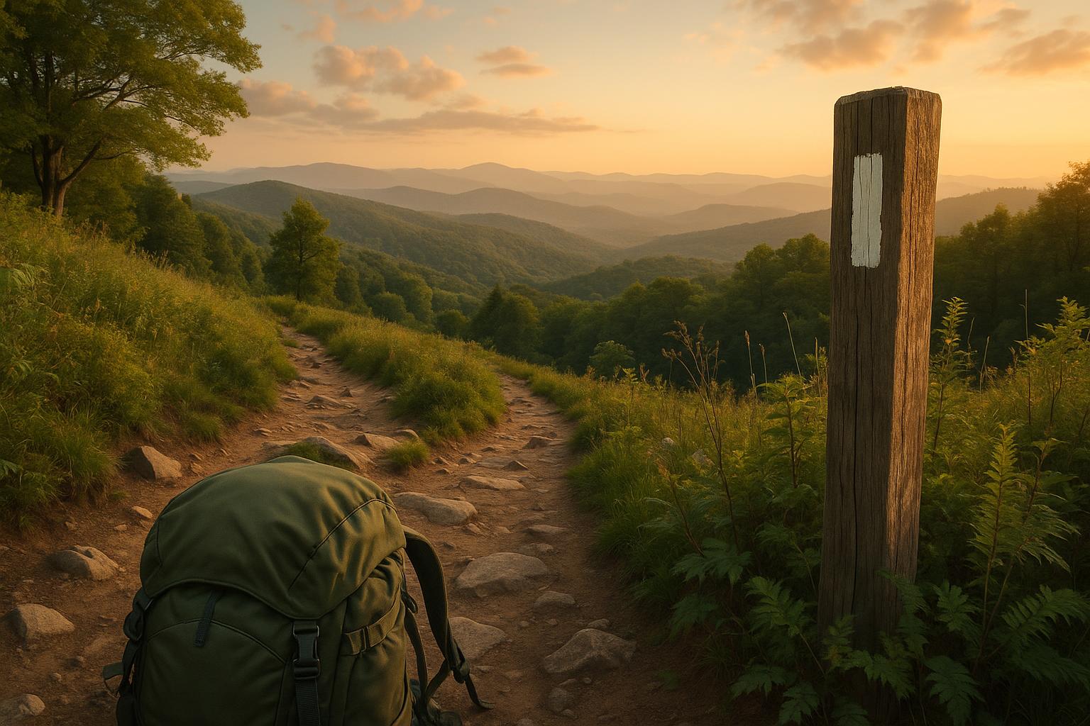 Appalachian Trail winding through forested mountains under clear sky, showcasing hiking options