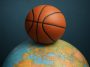 Basketball court with international flags highlighting global career opportunities in the sport