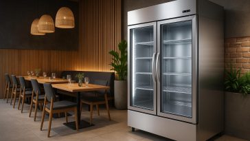 Sleek stainless steel commercial refrigerators enhance modern restaurant interior in Perth