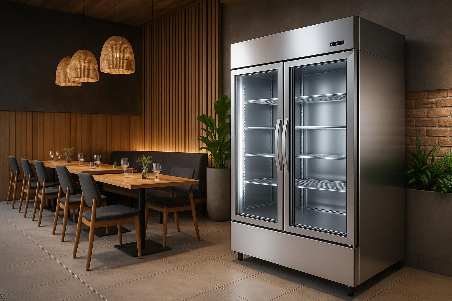 Sleek stainless steel commercial refrigerators enhance modern restaurant interior in Perth