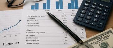 Financial statement analysis charts illustrating private credit evaluation concepts