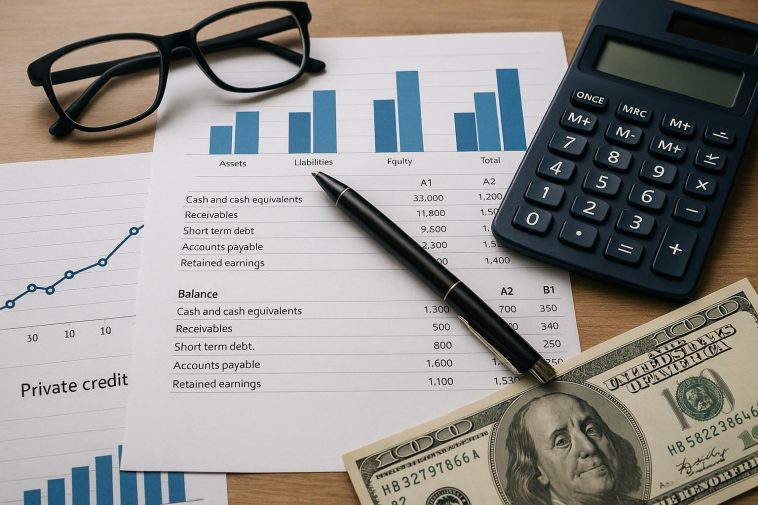 Financial statement analysis charts illustrating private credit evaluation concepts