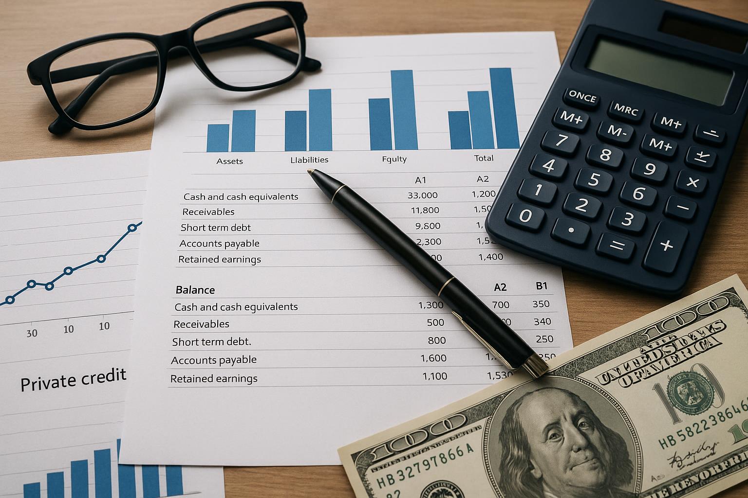 Financial statement analysis charts illustrating private credit evaluation concepts