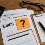 Tax professional reviewing documents and calculator to help ensure accurate tax filing