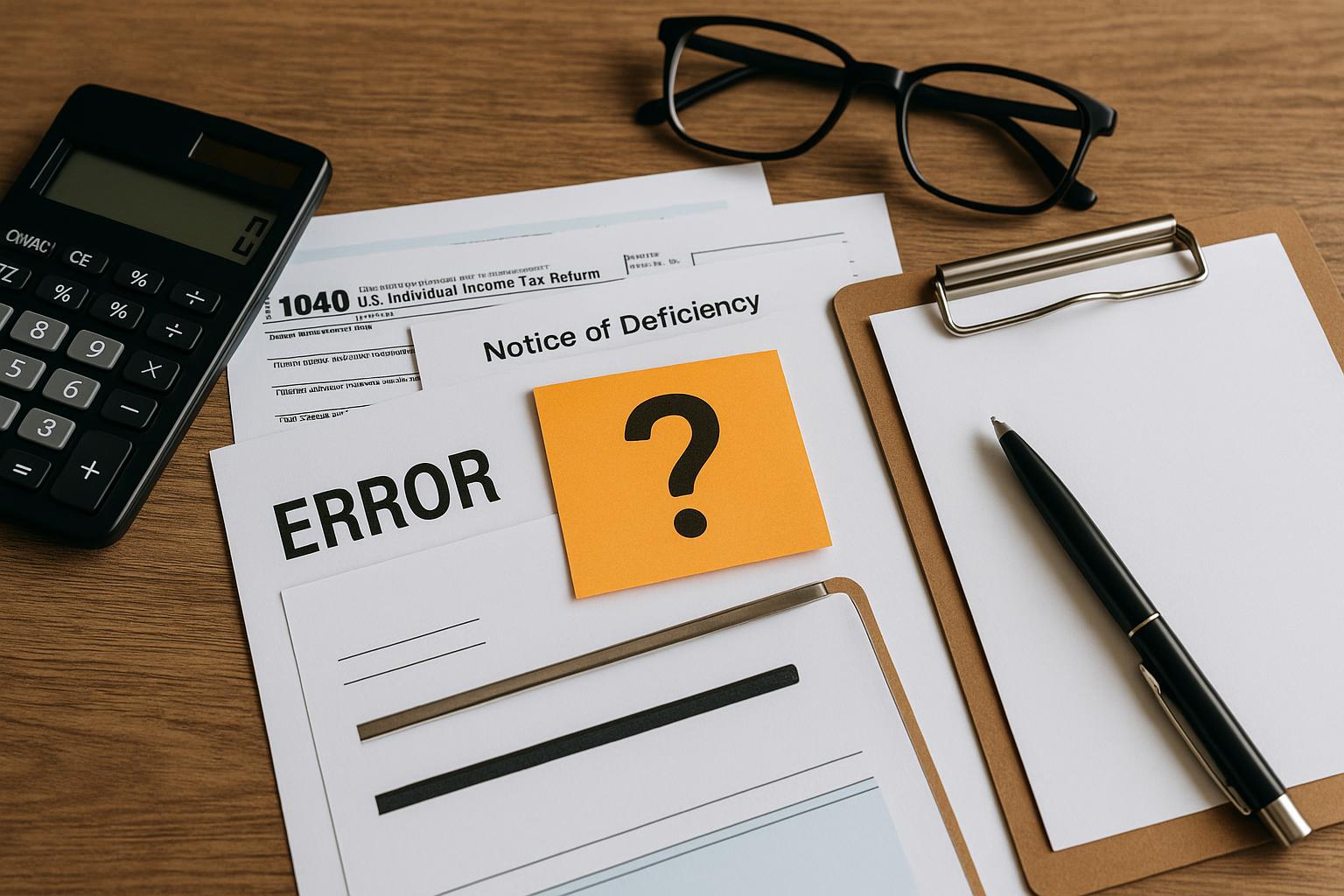 Tax professional reviewing documents and calculator to help ensure accurate tax filing