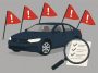 Car dashboard warning lights and accident damage highlighting vehicle history check importance