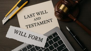 Broken legal documents and scattered online forms highlighting risks of DIY wills and templates