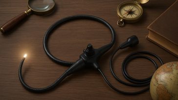 Close-up of modern fiber scope devices showcasing optical fiber technology and intricate components