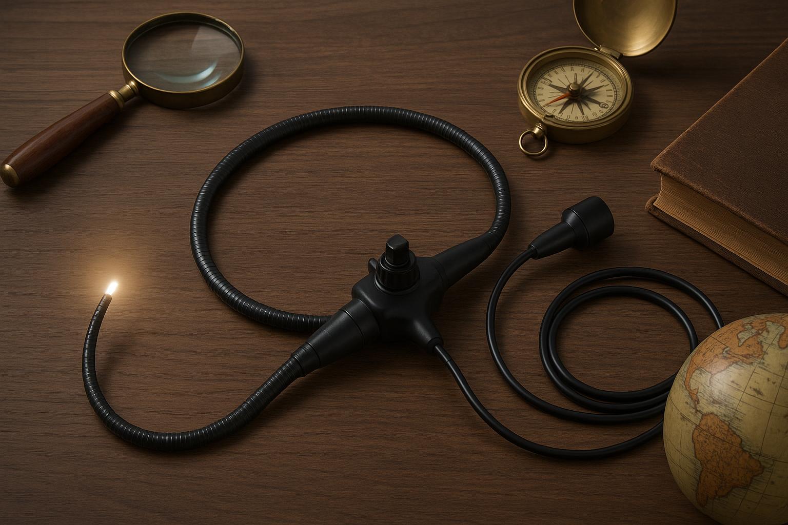 Close-up of modern fiber scope devices showcasing optical fiber technology and intricate components