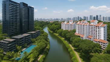 River Modern condominium exterior view compared to Chuan Park residential development in Singapore