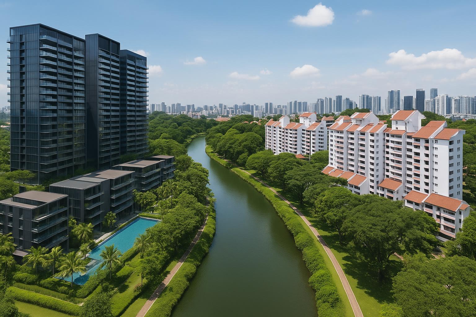 River Modern condominium exterior view compared to Chuan Park residential development in Singapore