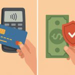 Credit card securely processing payment at a store counter for safe daily transactions