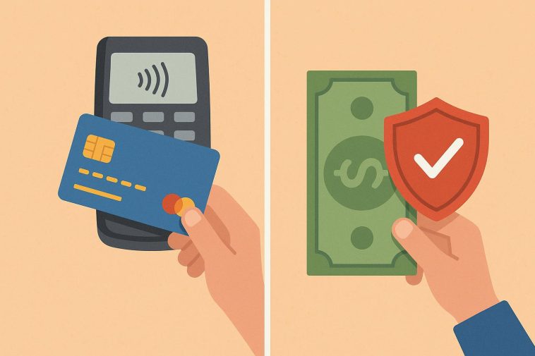 Credit card securely processing payment at a store counter for safe daily transactions