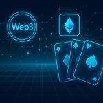Digital cards and blockchain icons illustrating the ecosystem of modern Web3 card games