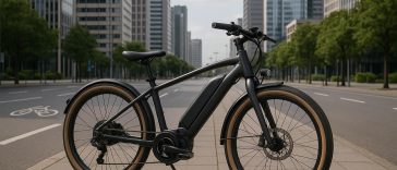 Top electric cycles for city commuting parked on an urban street with modern buildings