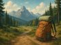 Hiker with backpack walks through forest trail promoting physical and mental health benefits