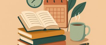 Books and planner arranged on a desk representing building a reading habit in a busy schedule