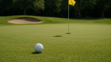 Golf course with flagstick and putting green illustrating key aspects of golf etiquette