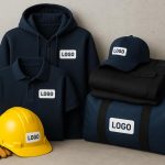 Branded workwear bundles with custom logos for trades and construction displayed on clothing.