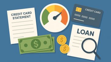 Credit card with highlighted utilization rate gauge illustrating credit score evaluation concept