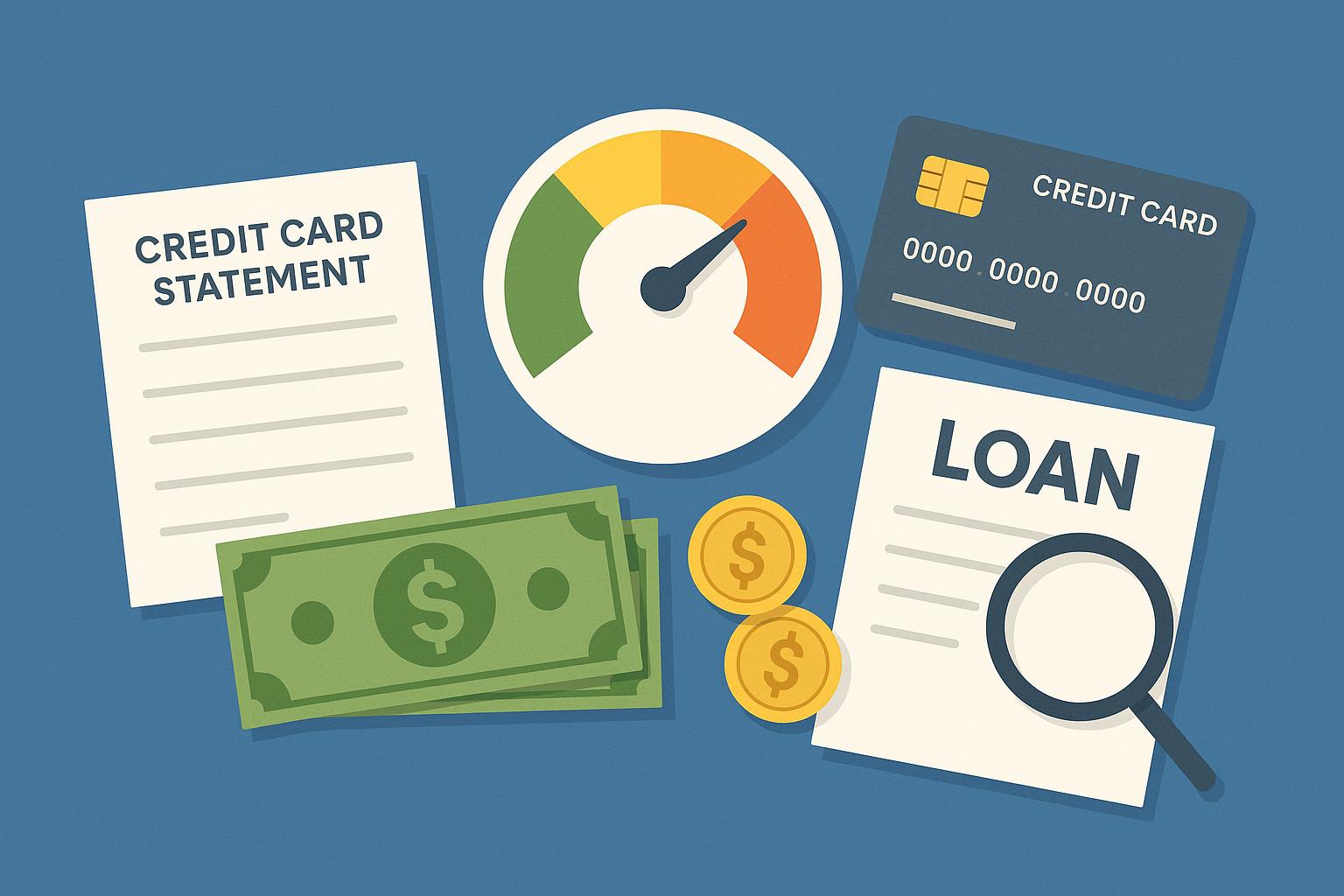 Credit card with highlighted utilization rate gauge illustrating credit score evaluation concept
