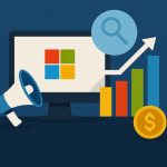 Microsoft Advertising platform dashboard interface showcasing digital marketing analytics and growth charts