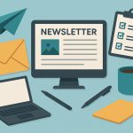 Laptop with email newsletter design on screen, representing small business marketing strategy