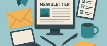 Laptop with email newsletter design on screen, representing small business marketing strategy