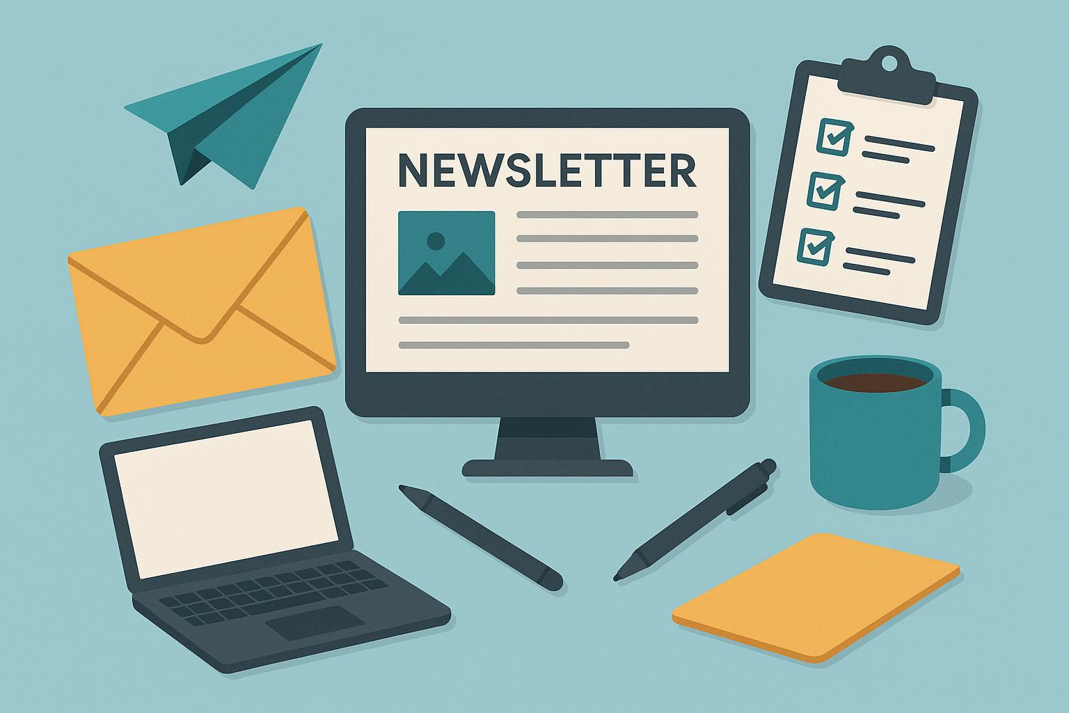 Laptop with email newsletter design on screen, representing small business marketing strategy