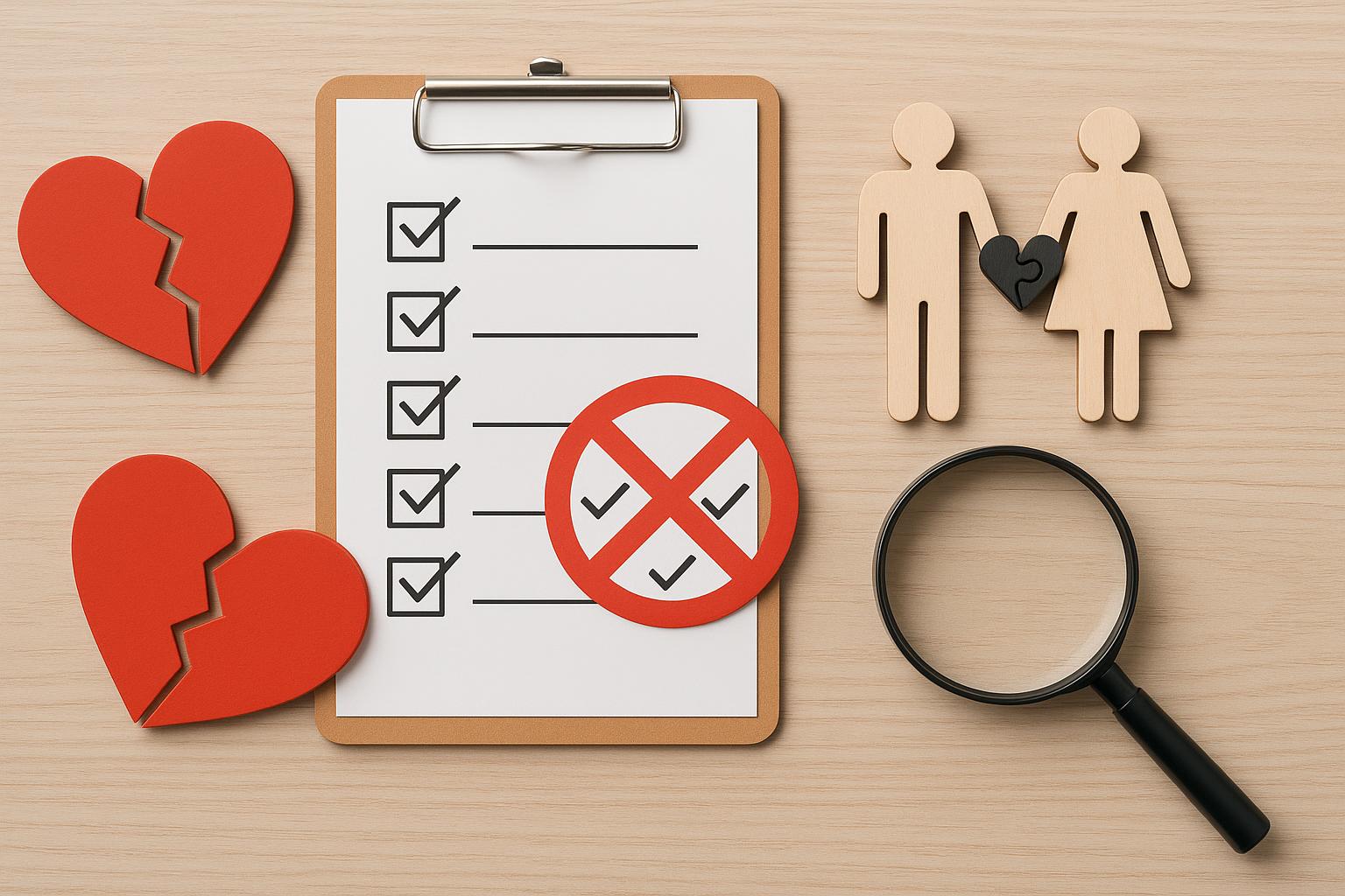 Matchmaker reviewing strict client checklist highlighting unrealistic romantic expectations