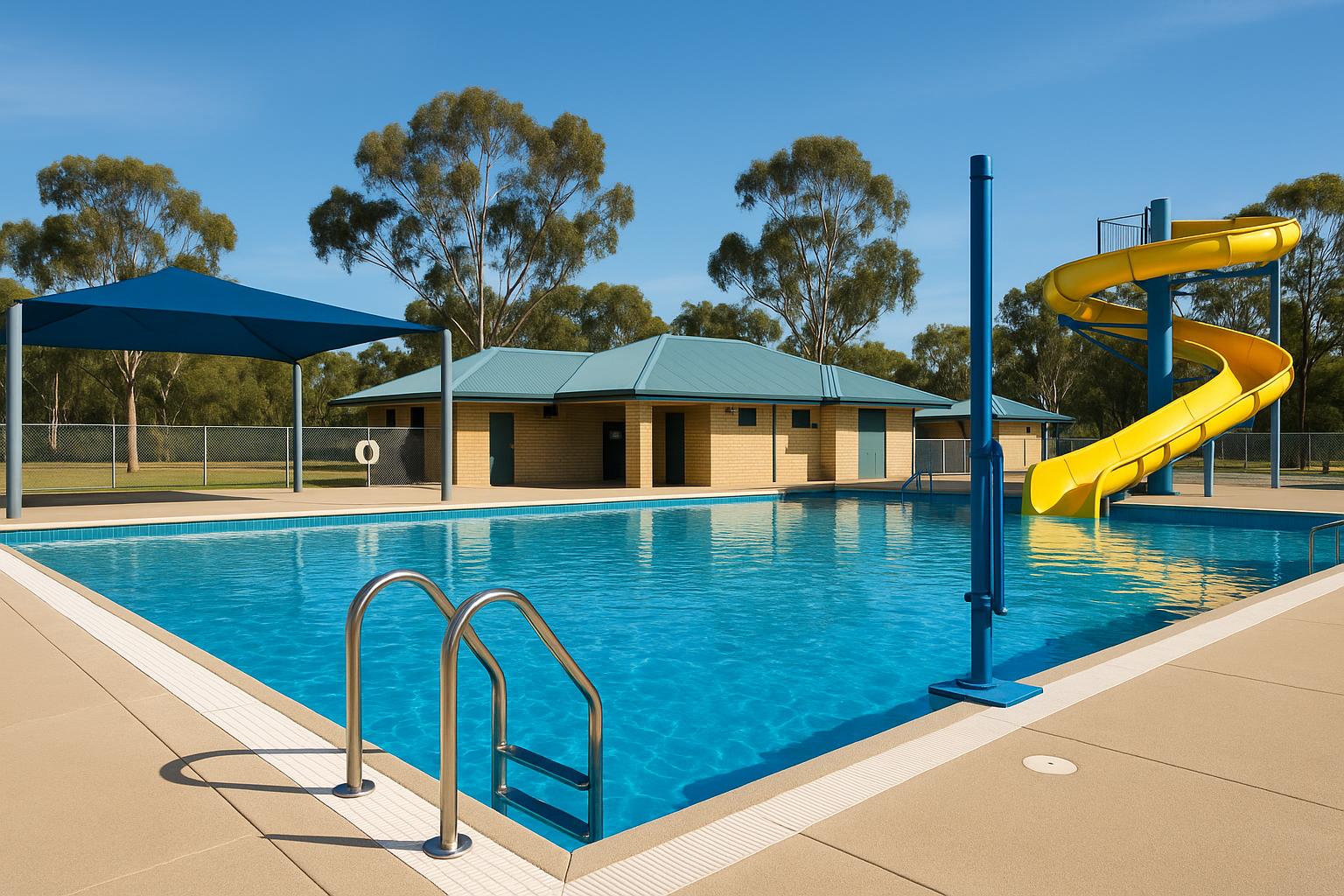 Commercial swimming pool with safety signage and equipment meeting Western Australia compliance standards