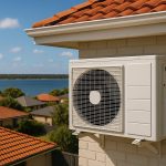 Modern air conditioning unit installed on a house in Mandurah during a hot, sunny day