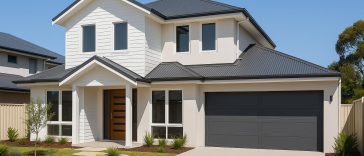 Modern custom-built home exterior in Mandurah, Western Australia, showcasing architectural features