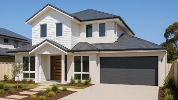 Modern custom-built home exterior in Mandurah, Western Australia, showcasing architectural features